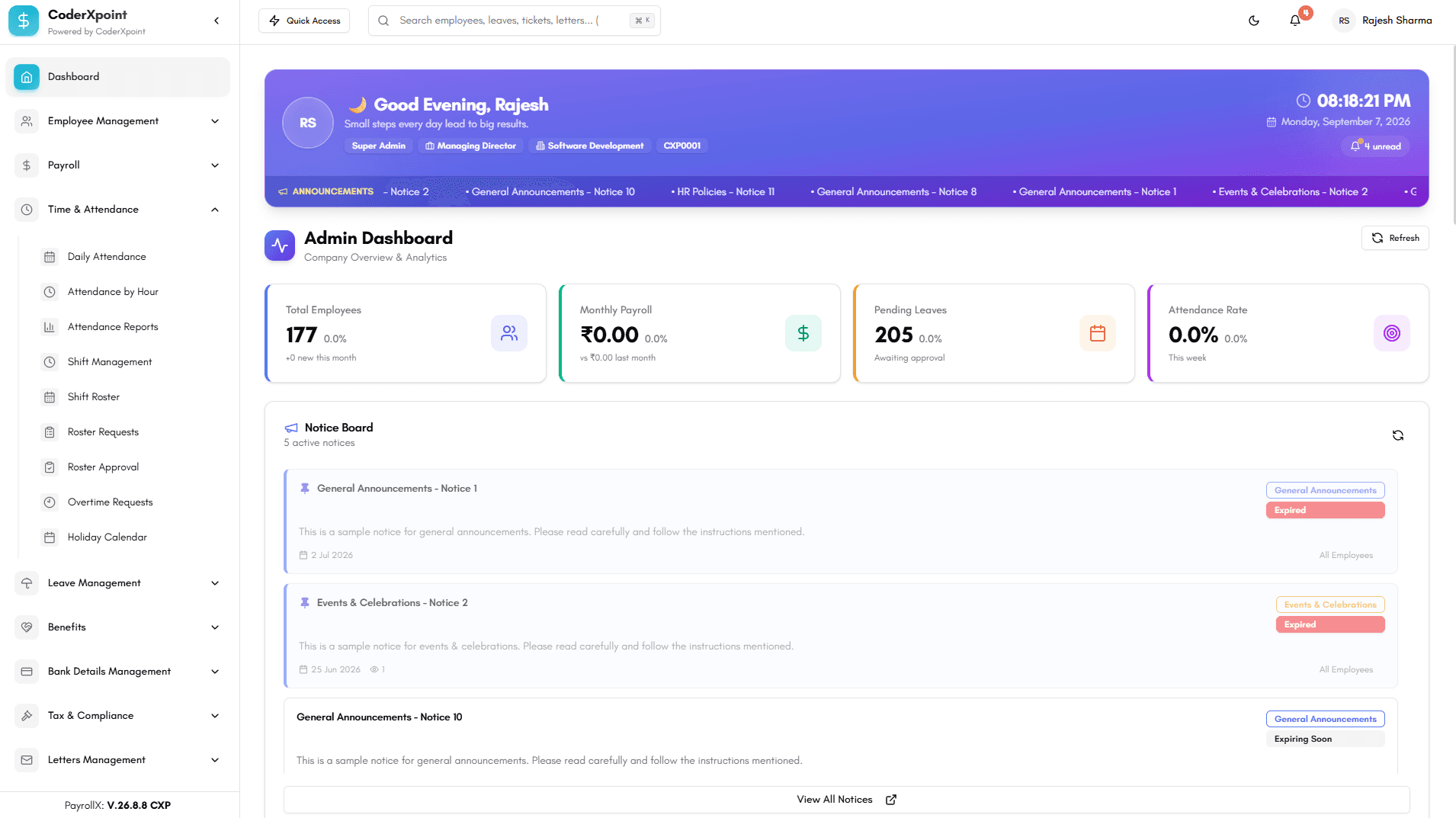 PayrollX workforce and payroll dashboard