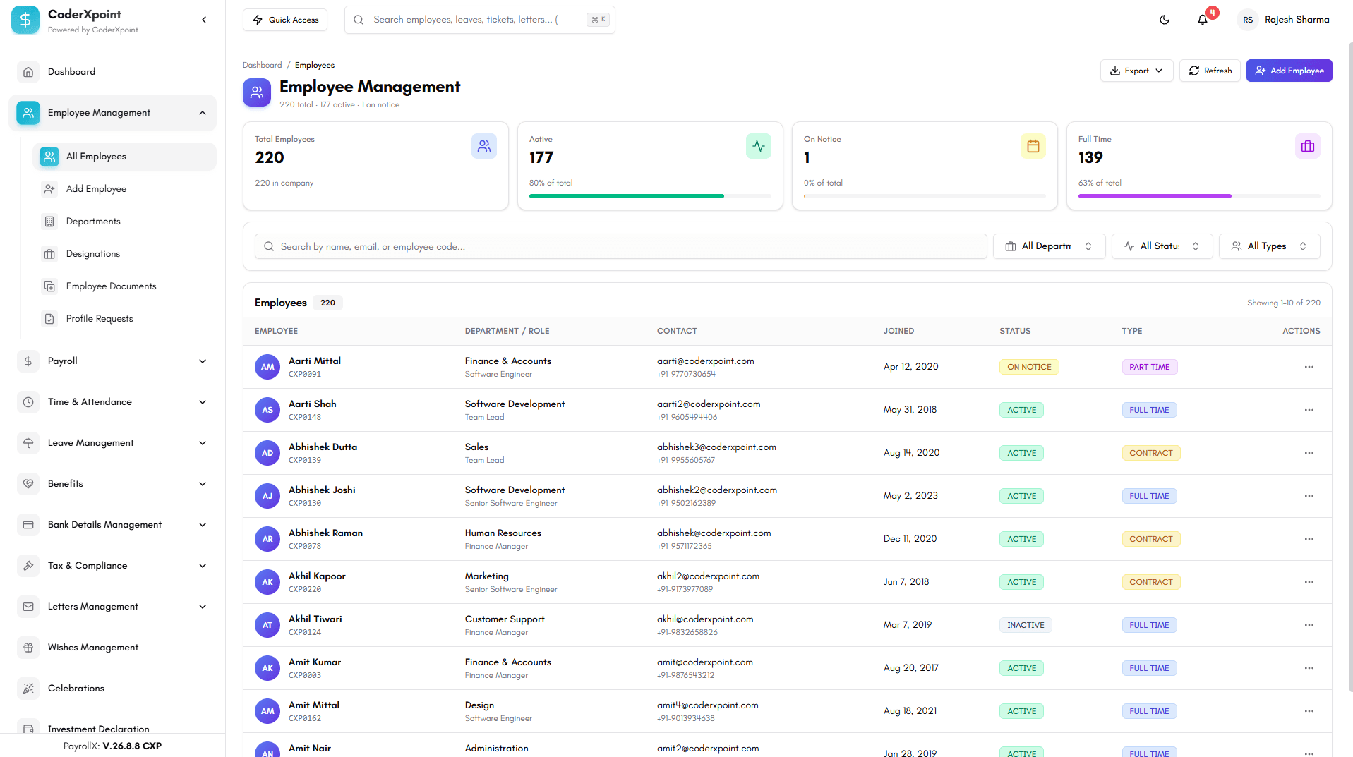 Payroll run screen in PayrollX