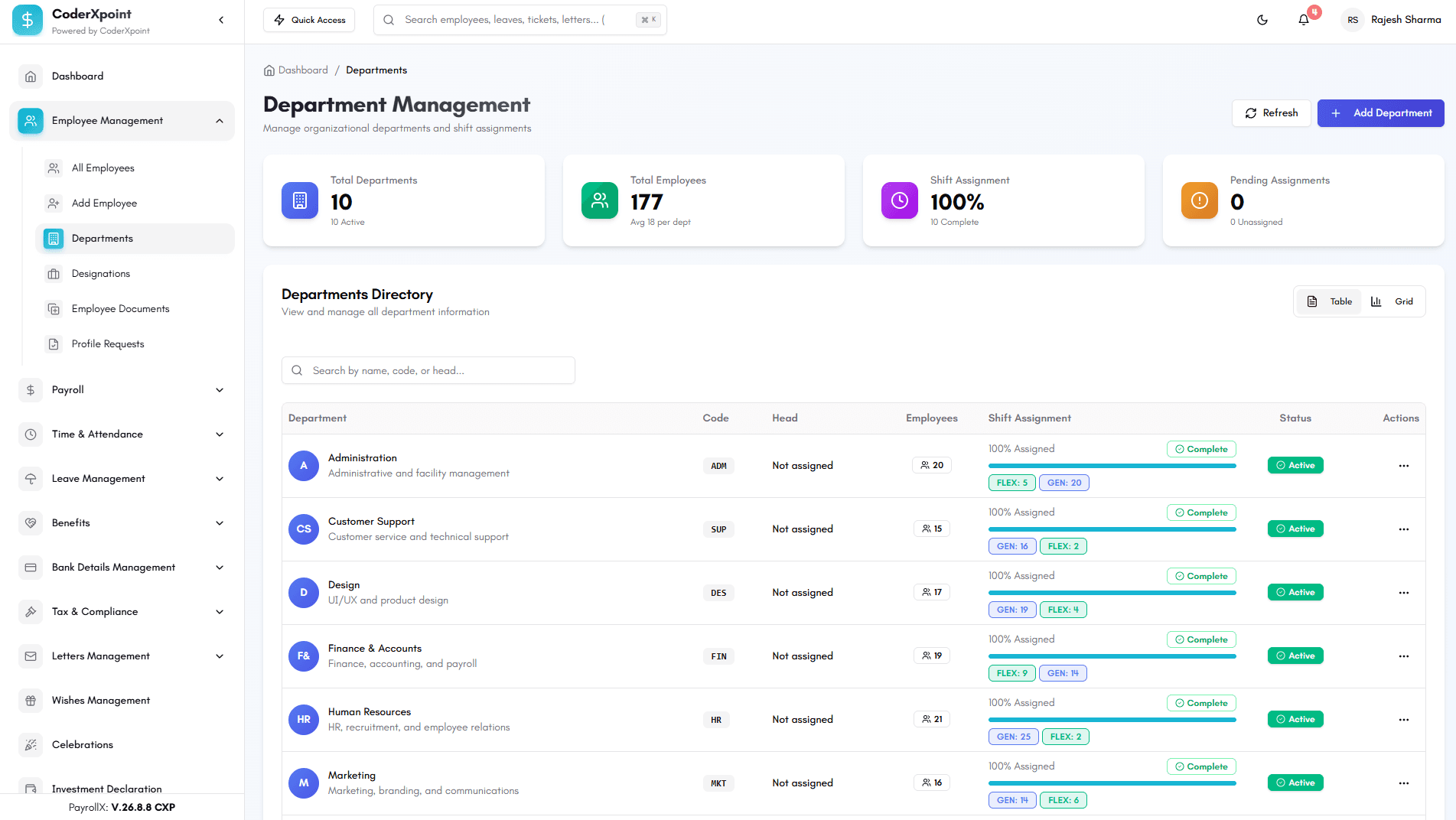 Attendance & leave screen in PayrollX