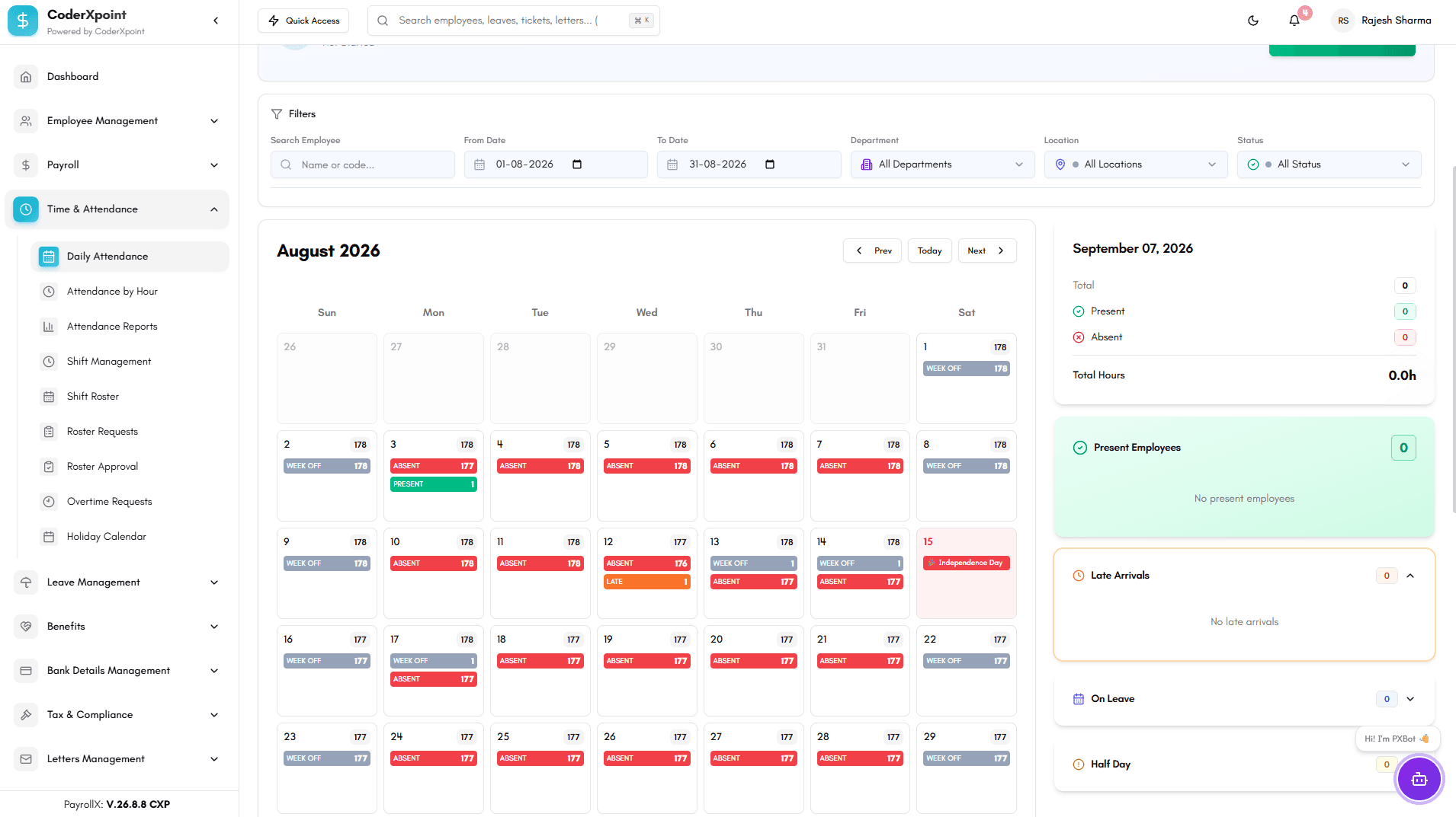 Employee management screen in PayrollX