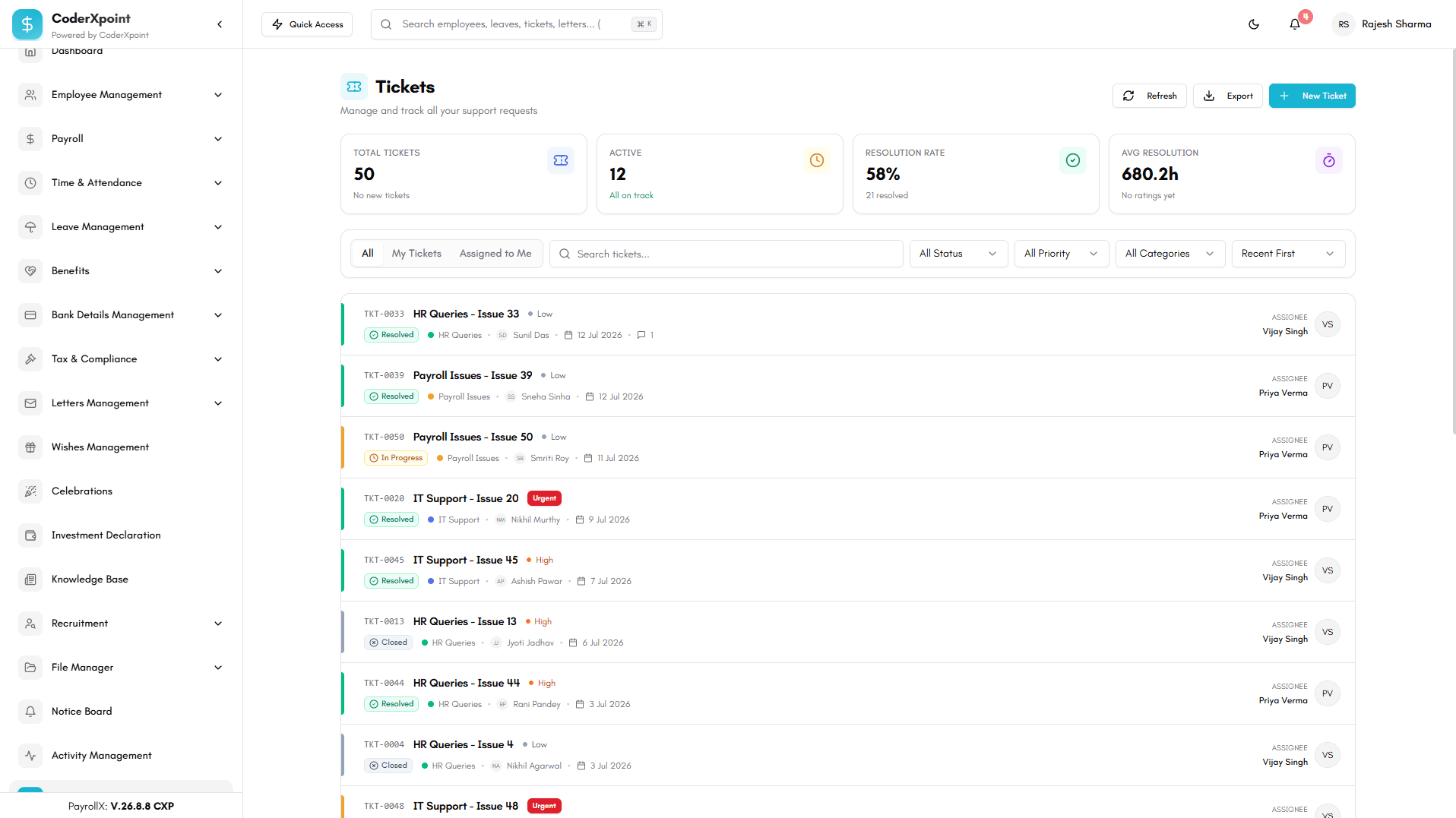Reports & insights screen in PayrollX